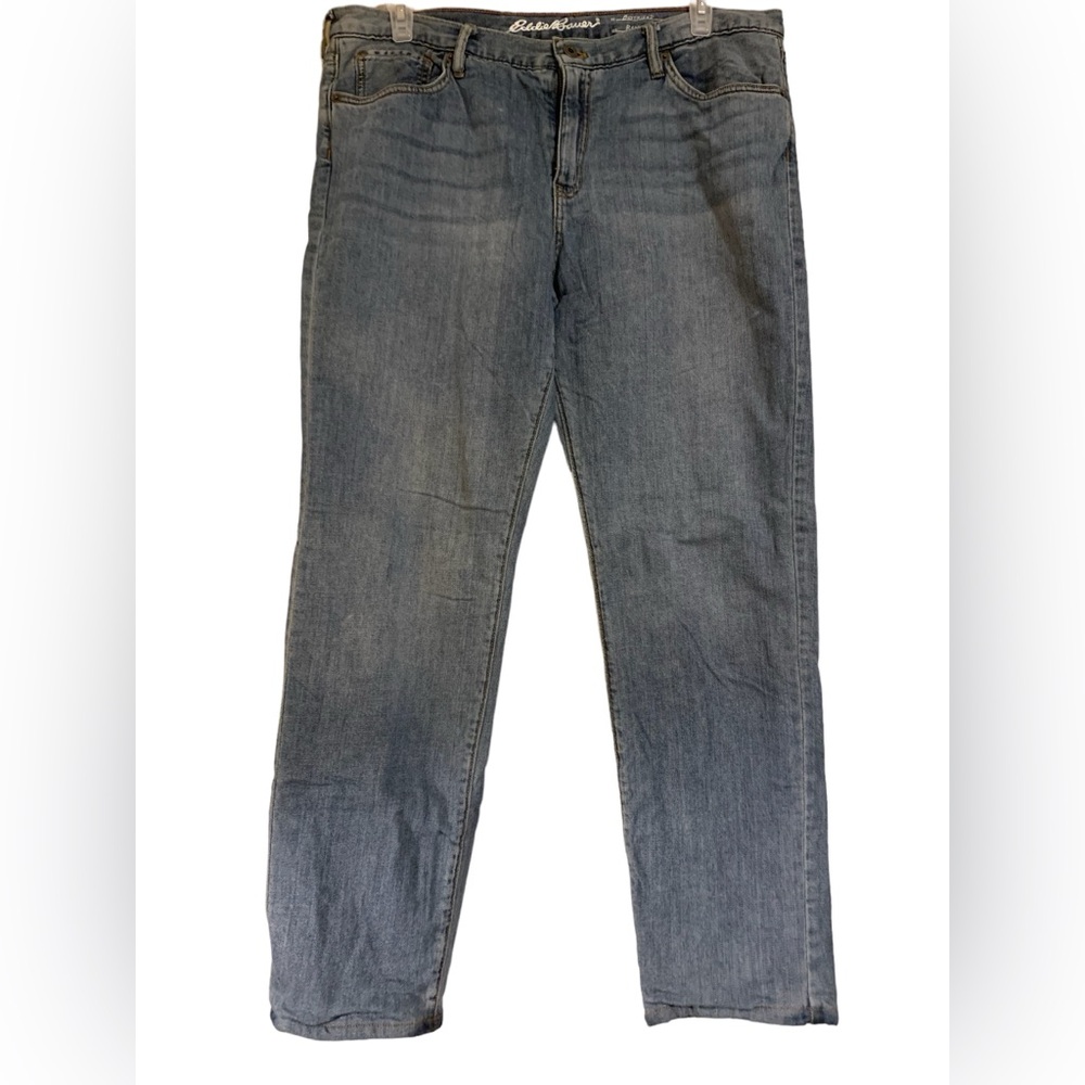 Eddie Bauer flannel lined boyfriend fit jeans light blue wash women’s sz 16